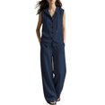 thumbnail image 2 of BRELIL Women's Two Piece Sets V Neck Sleeveless Hoodie Wide Leg Pants Casual Lounge Matching Sets Solid Boho Vacation Travel Outfits Loose Tracksuit, Navy M, 2 of 6