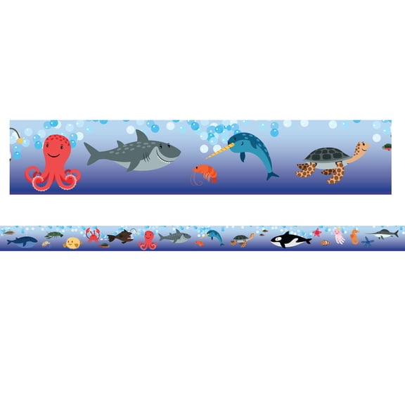 Charles Leonard Sea Life Theme Magnetic Border, Rectangle Cut, 24' per Pack, 2 Packs