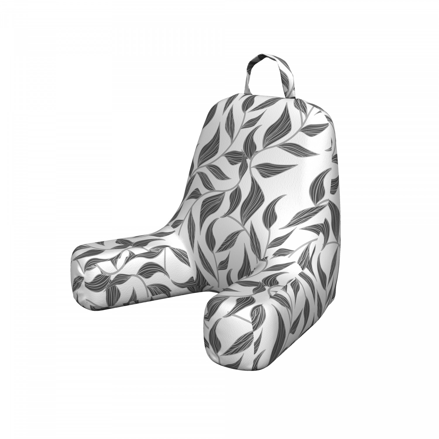 Grey Reading Pillow, Abstract Leaves on Vines Pattern Modern Nature with the Organic Line Forms