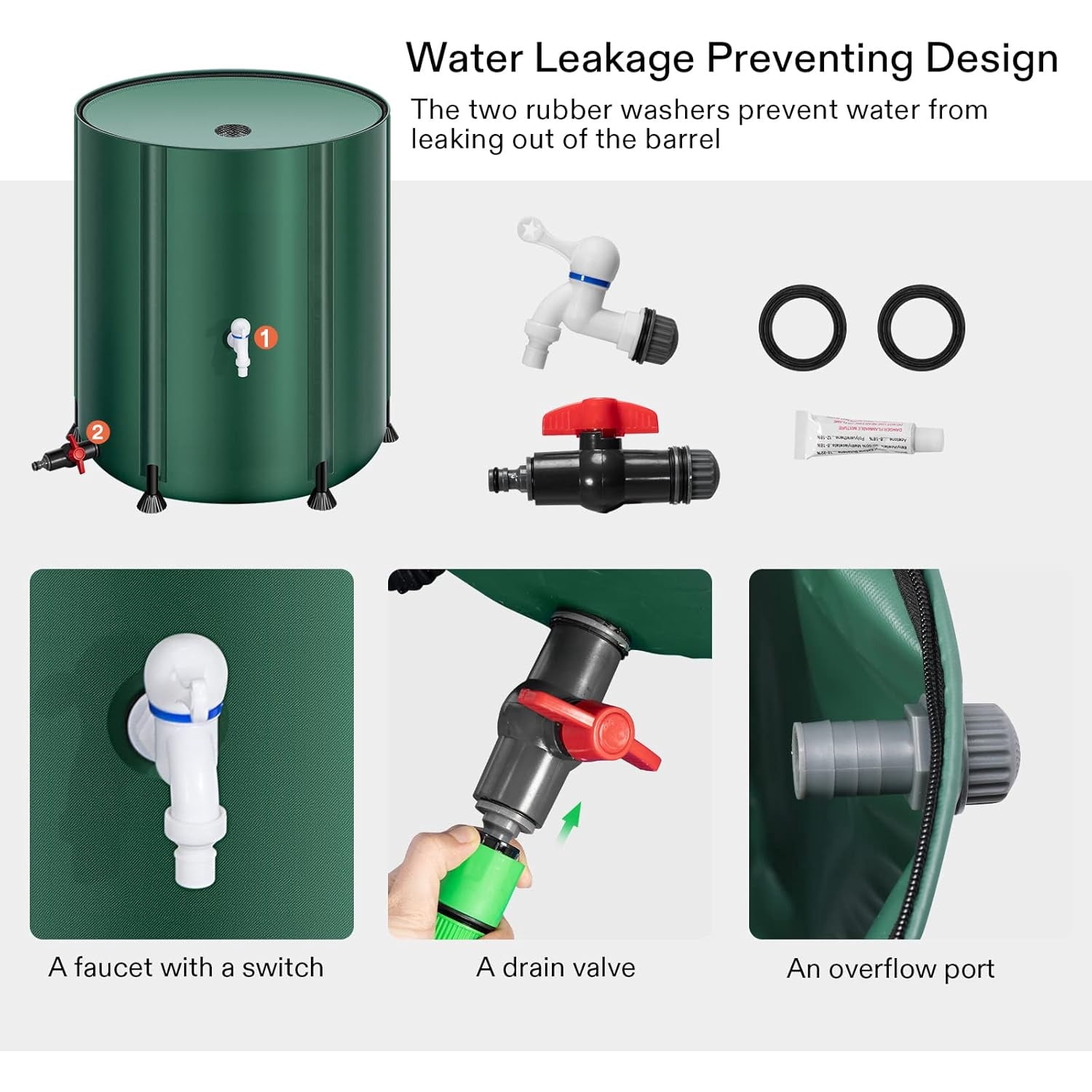 Collapsible Rain Barrel, 53 Gallon with 1000D Oxford Cloth, Portable Rain Collection System, Water Barrel Collector w/Filter Spigot