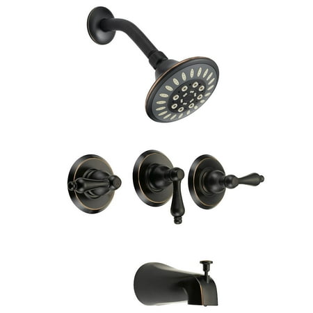 Designers Impressions 651700 Oil Rubbed Bronze Three Handle Tub Designers Impressions 651700 Oil Rubbed Bronze Three Handle Tub Shower Combo Faucet W Multi