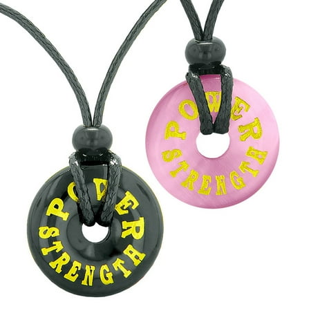 Power and Strength Love Couples or Best Friends Amulets Pink Simulated Cats Eye and Black Agate