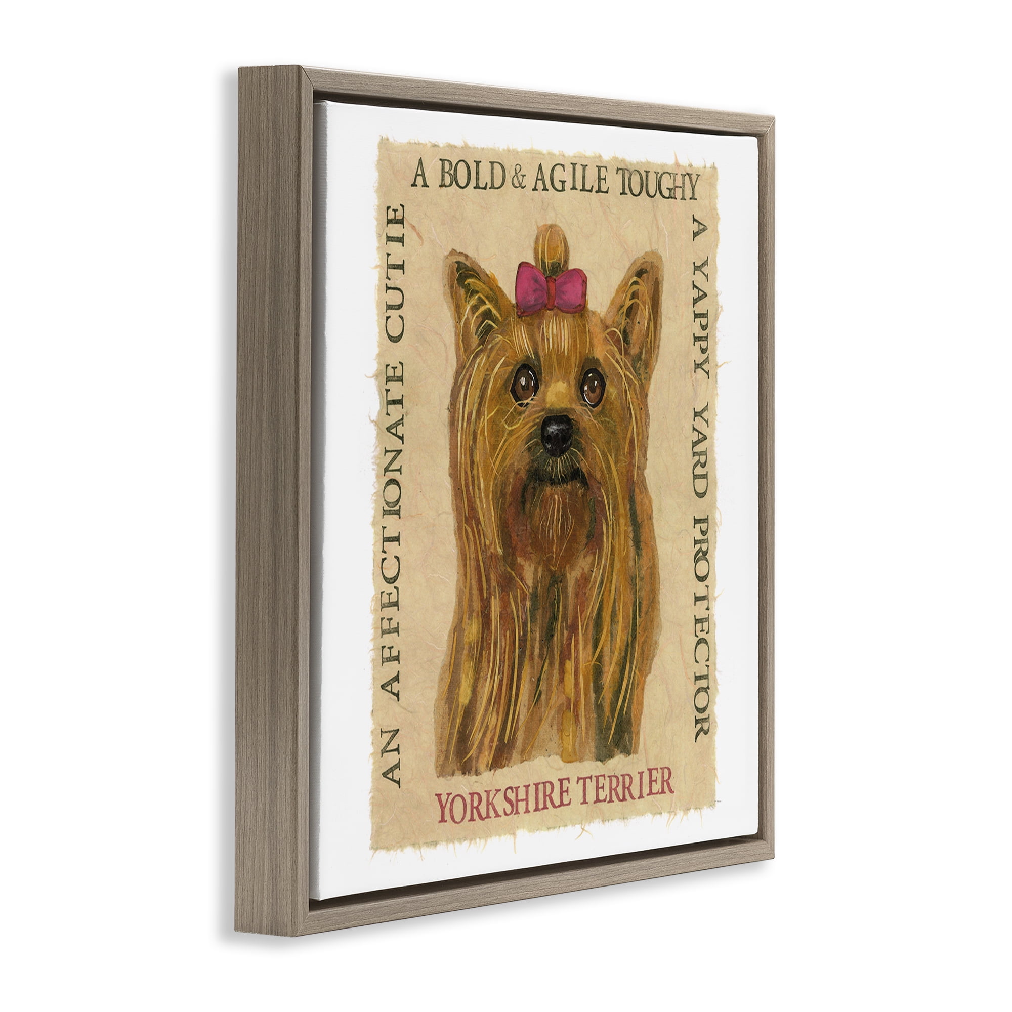 Stupell Industries Fun Yorkshire Terrier Phrases Animals Painting Brown Floater Framed Canvas Art Print Wall Art, 18 x 18