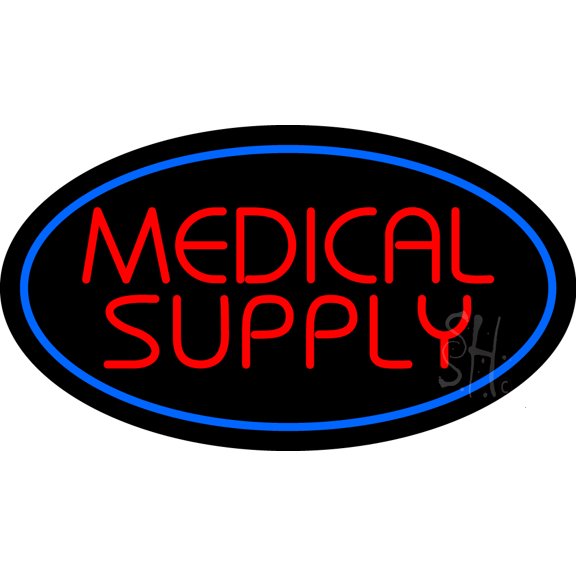 Red Medical Supply Oval Blue LED Neon Sign 20 x 37 - inches, Black Square Cut Acrylic Backing, with Dimmer - Bright and Premium built indoor LED Neon Sign for Defence Force.