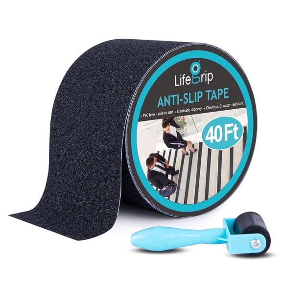4" x 40Ft Heavy Duty Anti Slip Tape with Roller for Stairs Outdoor/Indoor Waterproof Grip Tape Safety Non Skid Roll for Stair Steps Traction Tread Staircases Non Slip Strips Black