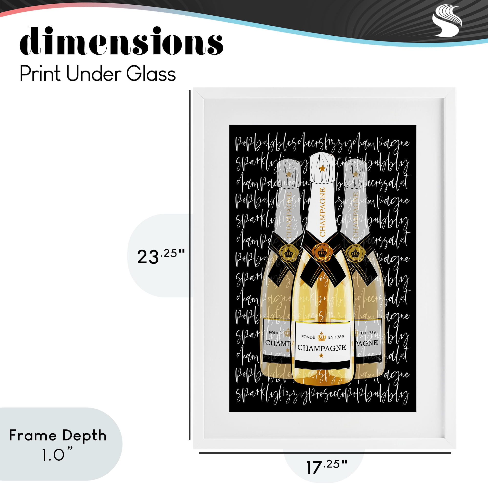 Stupell Industries Triple Champagne Bottle Love White Framed Print Under Glass, design by Martina Pavlova
