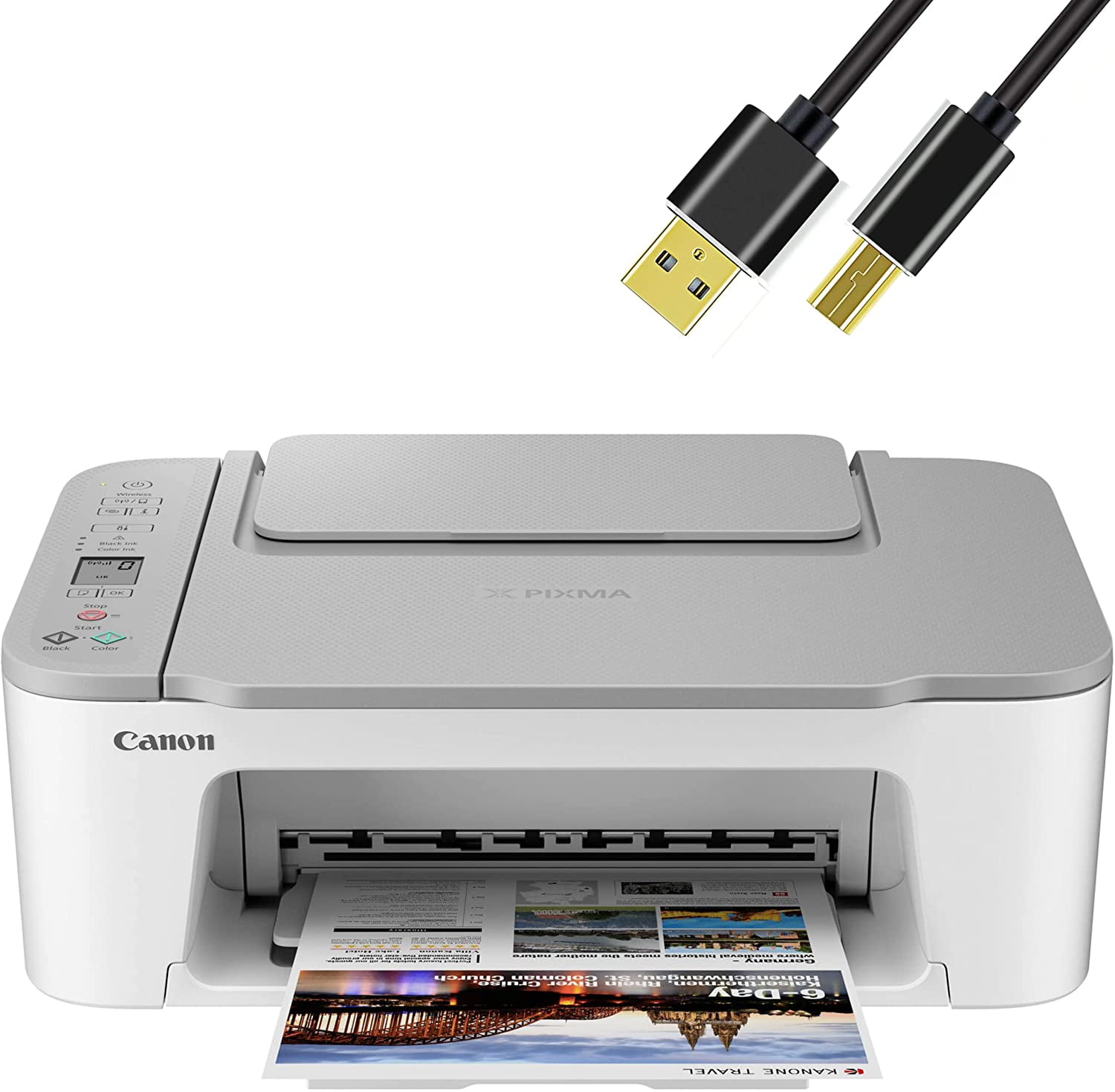and Smartphone with 6 Ft NeeGo Printer Cable Canon Wireless Inkjet All-in-One Printer with LCD Screen Print Scan and Copy Laptop Built-in WiFi Wireless Printing from Android Tablet White 