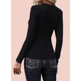 thumbnail image 2 of Womens Casual V Neck Button Down Blouses Long Sleeve Solid Color Slim Fit Knit Tunic Tops, 2 of 3