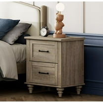 Gray Side Table with 2 Drawers, Rustic End Table with Charging Station, Wooden Nightstand for Bedroom, Living Room