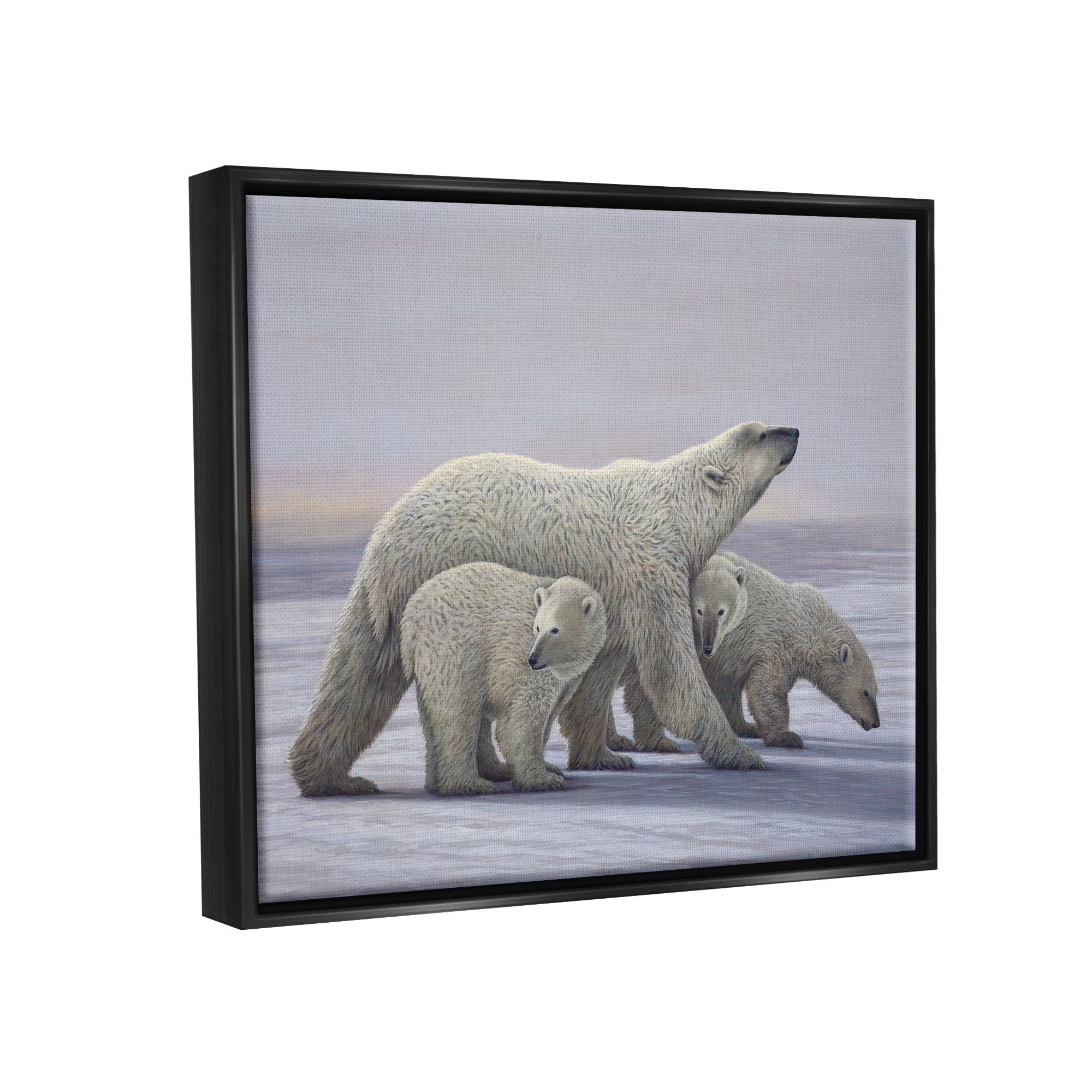 Stupell Industries Polar Bear Family Animals & Insects Painting Black Floater Framed Art Print Wall Art, 31 x 25