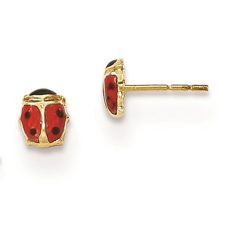 Childrens Enamel Ladybug - Childrens 14k Yellow Gold Polished Enamel Ladybug Post Earrings 6mm x 5mm