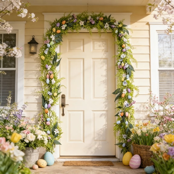 geerera 79" Easter Garland, Spring Vine with Artificial Easter Eggs, Flowers and Berries, Rustic Holiday Decor for Fireplace Mantel, Table Centerpiece, Arch and Tree Decoration