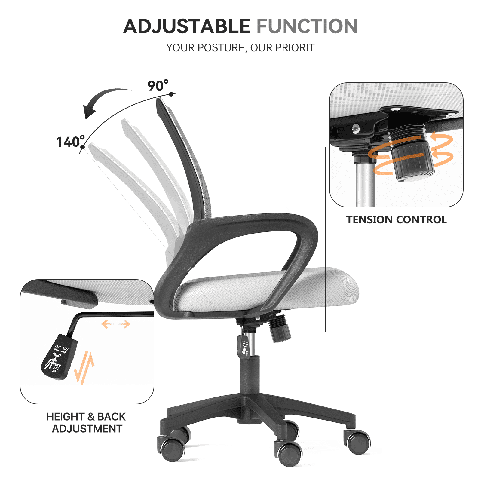 OSM 2-Pack Ergonomic Mesh Office Chairs, Mid-Back Desk Chair with Lumbar Support, Swivel Computer Task Chair for Home Office, Gaming & Study, 300 lbs Capacity, White