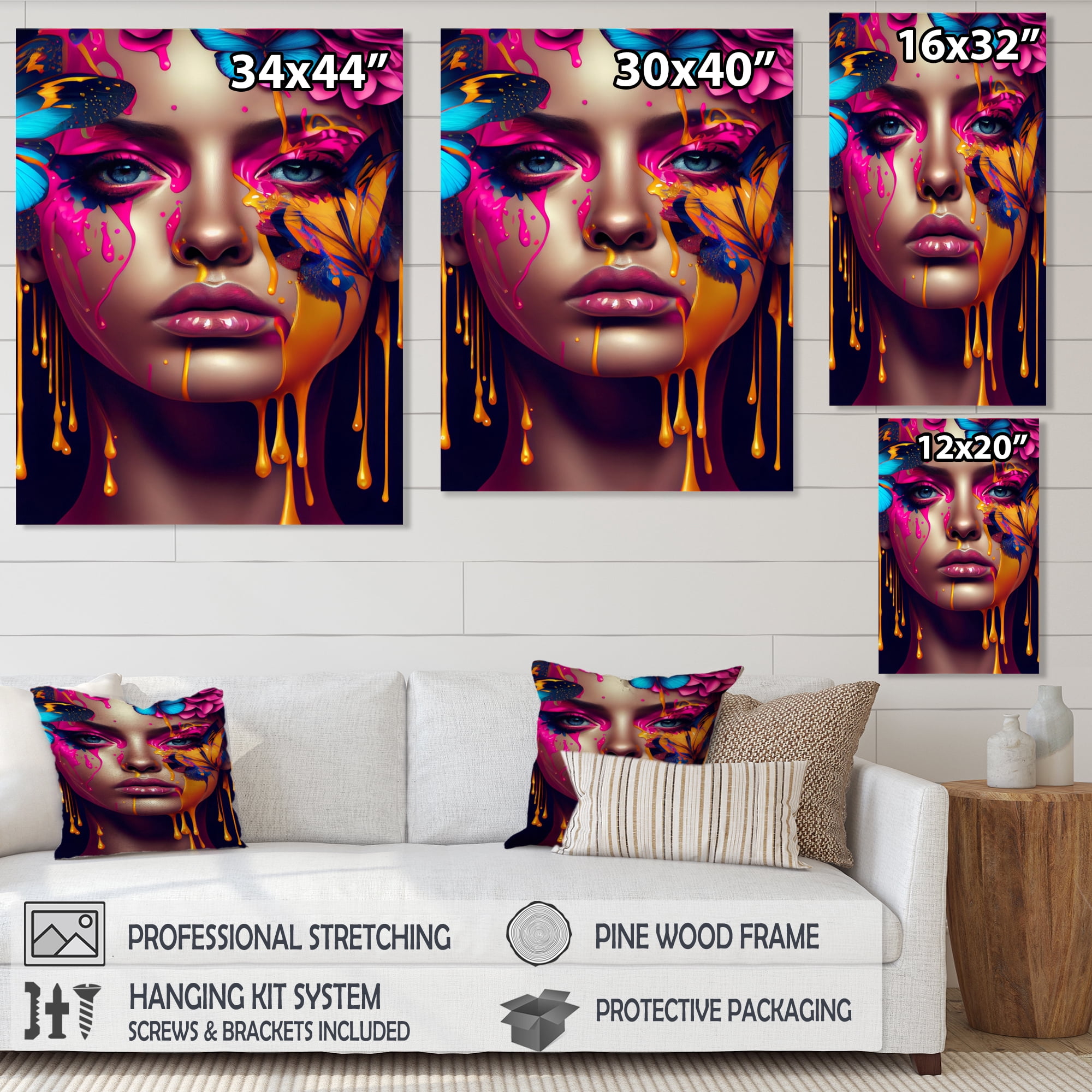 Designart Sensual Woman With Colorful Butterfly V Canvas Wall Art