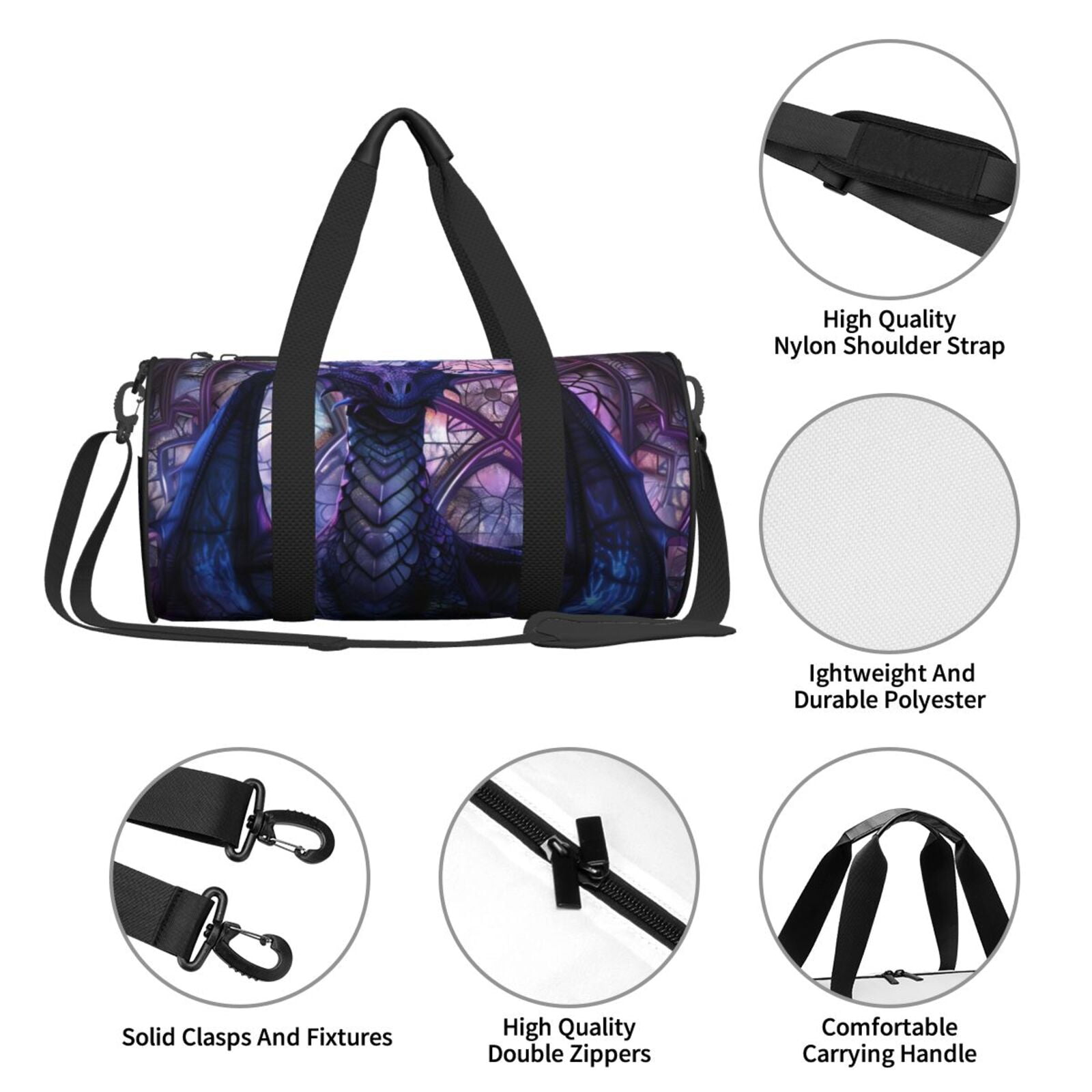 Defioc Fantasy Dragon In Cathedral for Travel Duffle Bag,Weekender Bag Carry On Tote Bags Hospital Bag Large Capacity Sport Gym Bag for Men Women Fit for Trave, Gym,Weekend