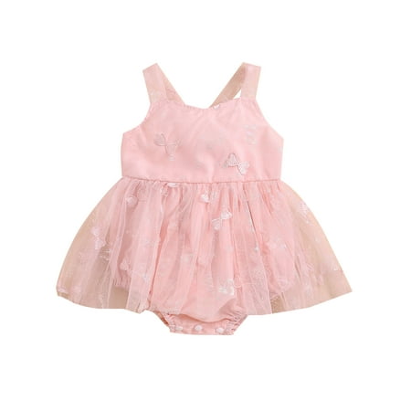 

Baby Girl Princess Romper Sleeveless Embroidery Bodysuit Tulle Dress Bow Newborn Onesie Clothes