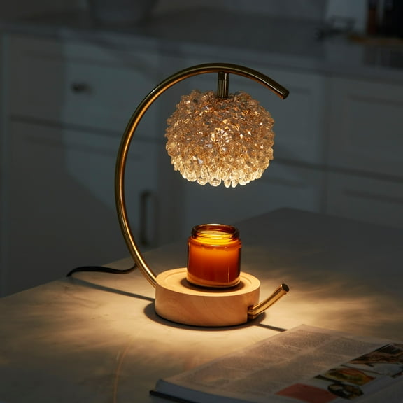 Candle Warmer Lamp for Yankee Candles with Adjustable Brightness＆Timer, Handcrafted Crystal＆Wooden Base and 2Bulbs