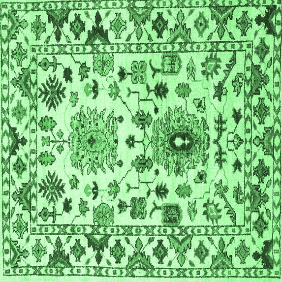 Ahgly Company Indoor Square Abstract Emerald Green Contemporary Area Rugs, 5' Square