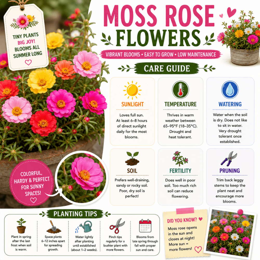 Moss Rose Live Plant, Moss Rose Portulaca Plants, Random Color Portulaca Flower in 4 Inch Pot, 4-6 Inches Tall, Easy Care Blooming Outdoor Plant