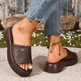 thumbnail image 5 of Rokment Women's Platform Chunky Backless Sandals 2026 Trendy Leather Chunky Wedge Mid Heels Slip on Slides Comfortable Casual Walking Slippers for Indoor Outdoor Brown Size 7.5, 5 of 8