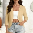 thumbnail image 2 of Women's Lightweight 3/4 Sleeve Bolero Shrug Open Front Cardigan Curved Hem Soft Stretch Cover Up for Evening Dress Wedding Guest, Beige, XL, 2 of 10