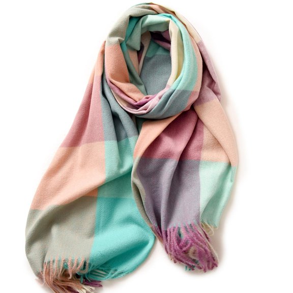 Vibrex Thick Plaid Scarf Long Large Oversized Checked Scarves with Fringed Edges Women Warm Scarf Long Shawl Scarves Thick Blanket Scarfs Colorful Plaid Chunky Scarfs for Women Cold Weather