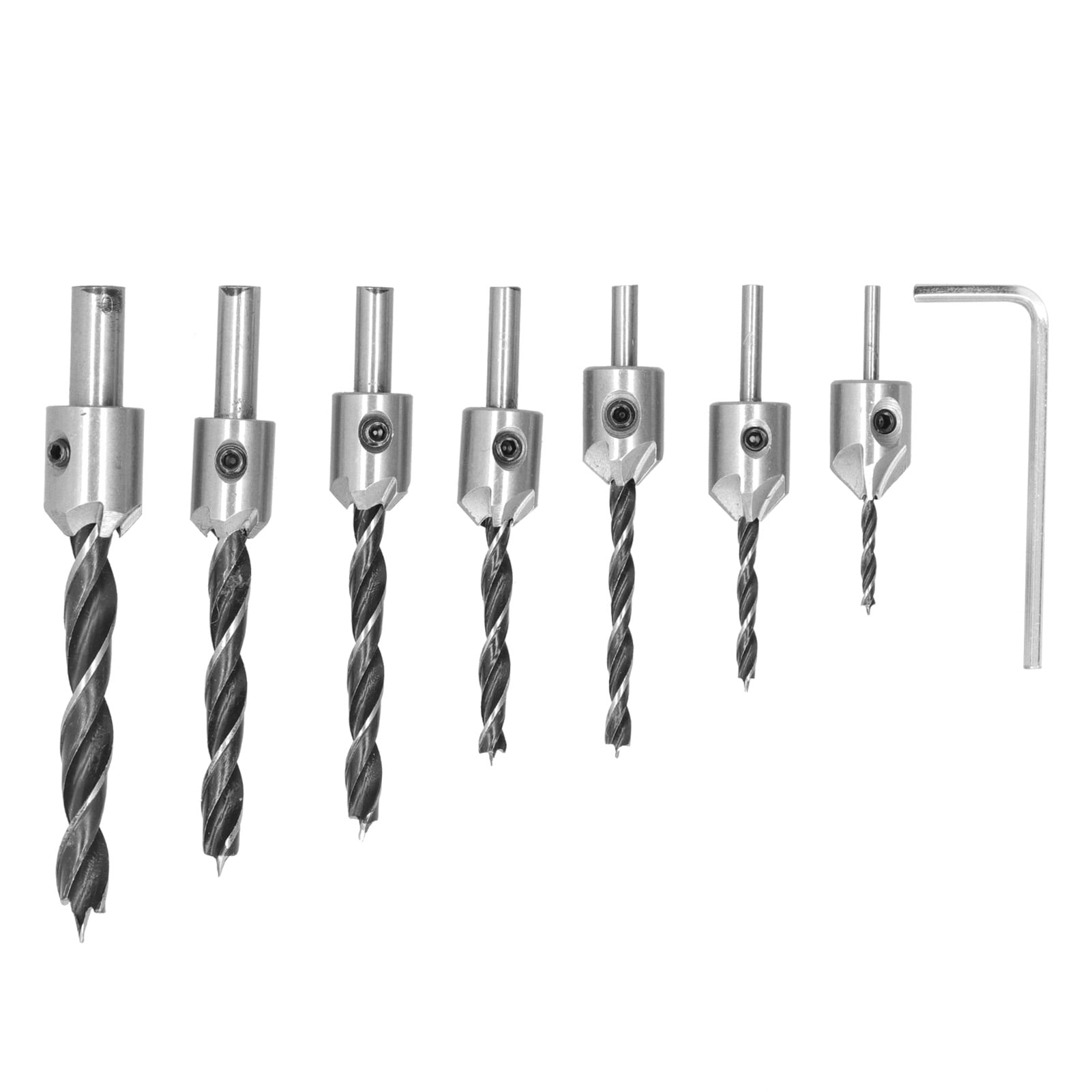 Plastic 8 PCS Countersink Drill Bit with Hex Key Adjustable Woodworking Chamfer High-Speed Steel Countersink Bit for Wood PVC Plywood 