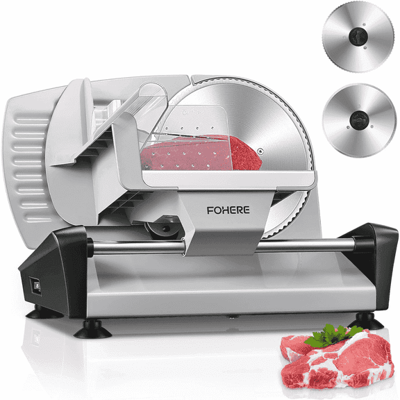FOHERE Meat Slicer Electric Deli Food Slicer with 7.5" Removable Stainless Steel Blade, Cuts Meat, Cheese, Bread, Silver