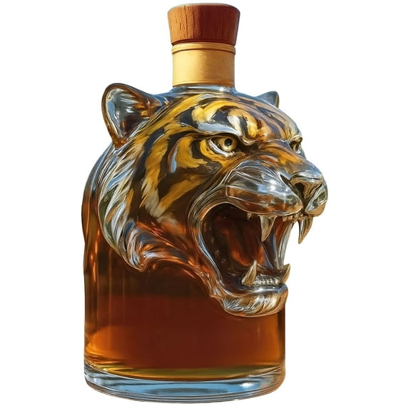 ACDANC Tiger Shape Whiskey Bottle 3D Animal Decanter 300ml Unique Glass Whiskey Bottle Gift for Whiskey Lovers Pet Enthusiasts Storage Bottle