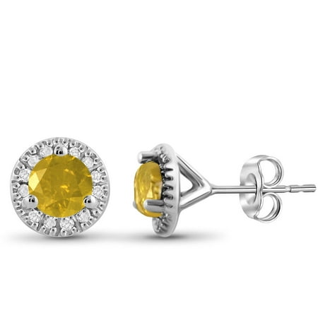 JewelersClub 1 Carat T.W. Yellow and White Diamond Sterling Silver Stud Earrings