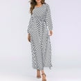 thumbnail image 3 of Herrnalise Women'sRound Neck Long Sleeve Elastic Waist Beach Belt Polka Dot Printed Women'sHem Dresses S-2XL, 3 of 5