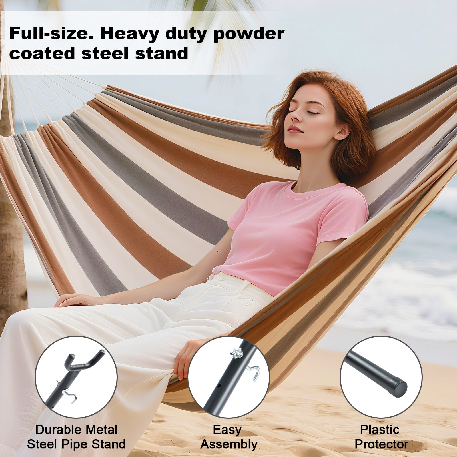 Double Hammock Comfortable for Hanging Sturdy 440lbs Capacity Hammock for Camping Outside Garden Outdoor Indoor Patio Backyard, Rainbow