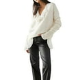 thumbnail image 1 of KelaJuan Women Solid Color Knit Sweater V-Neck Long Sleeve Loose Pullovers Spring Fall Streetwear, 1 of 7