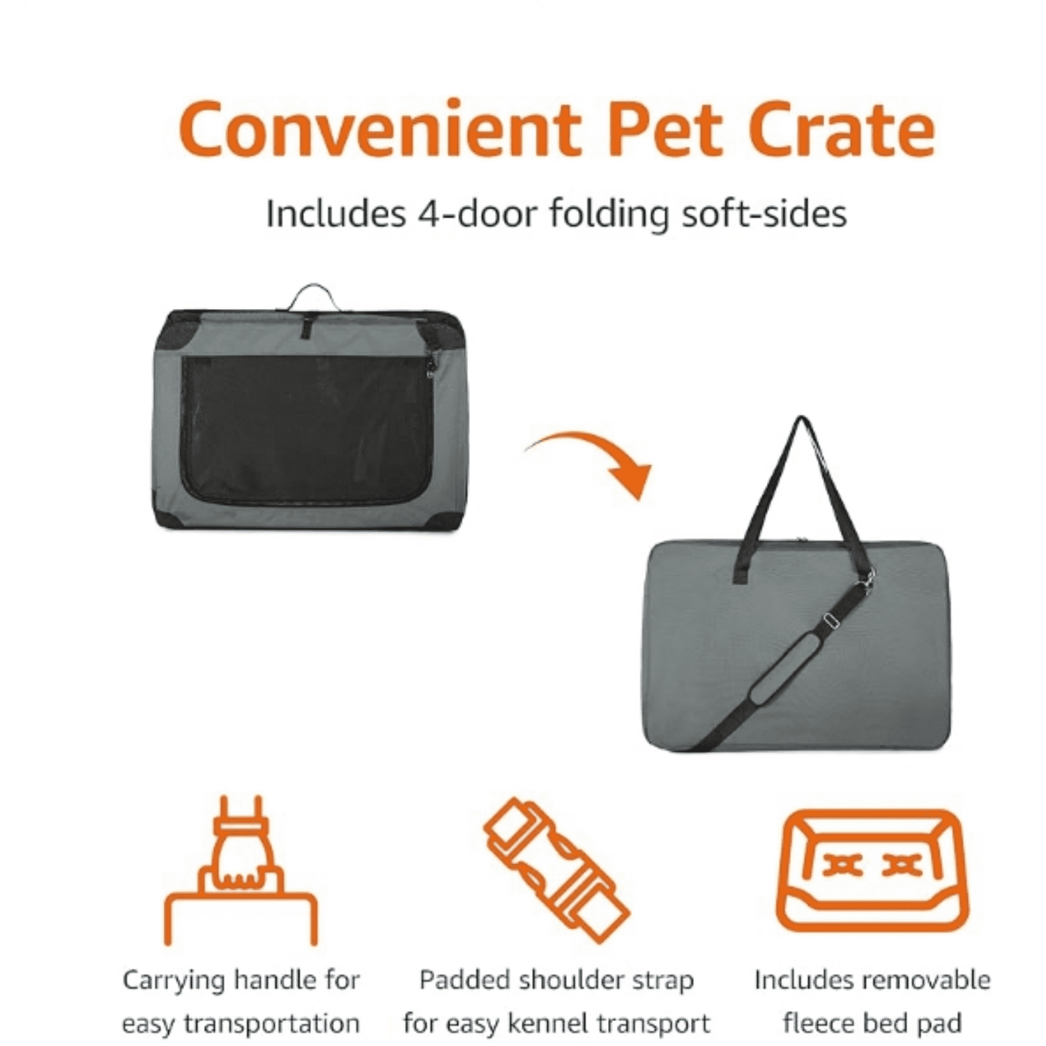 4-Doors Portable Soft-Side Folding Travel Crate Kennel for cat, Dog, an Other Small Animals, Grey, M 30" x 21" x 21"
