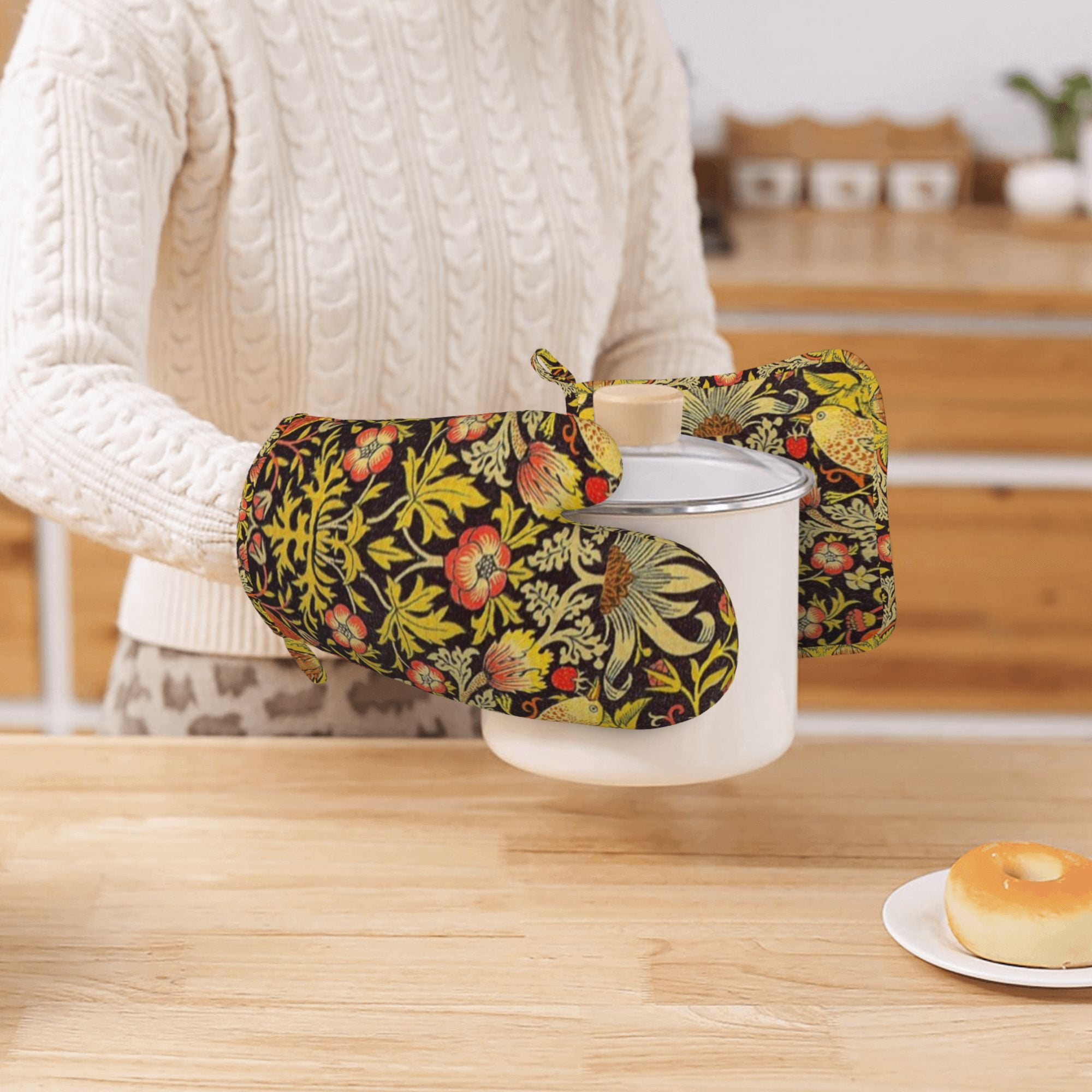 Woodpecker Print Double Oven Gloves - oven mitt - pot holder - bird print -  kitchenware - kitchen textiles - baking mitts - patterned