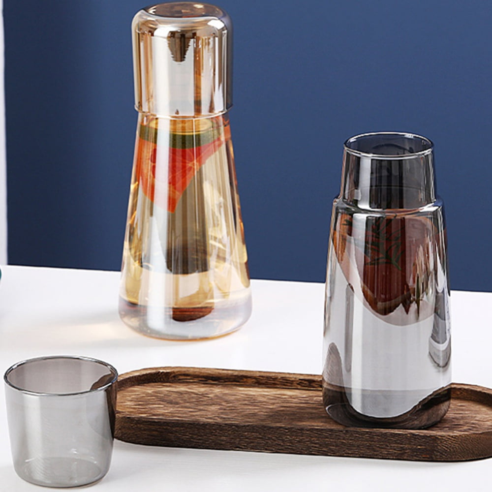 360ml Bedside Water Carafe Set with Tumbler Glass Set for Bedroom Nightstand, Clear Glass Juice Water Pitcher,Night Water Carafe with Cup Set, Size