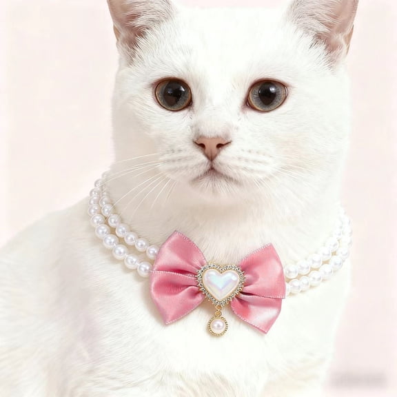 Pet Collar, Gaqring Princess Pearl Bow Choker Necklace, Adjustable Plastic Pet Accessory for Small Medium Dogs Cats Photo Shoots Parties, Pink