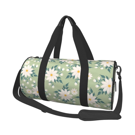 YFYANG Large Capacity Canvas Gym Bag for Men and Women, Green Floral Pattern Round Portable Travel Bags for Sports Fitness