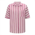 thumbnail image 4 of Pink Women Shirts, Women Striped Button Down Shirts Cotton Linen Blouse Tops Short Sleeve Collar Guaze Shirt Trendy Vacation Work Clothes,Women Shirts M, 4 of 8