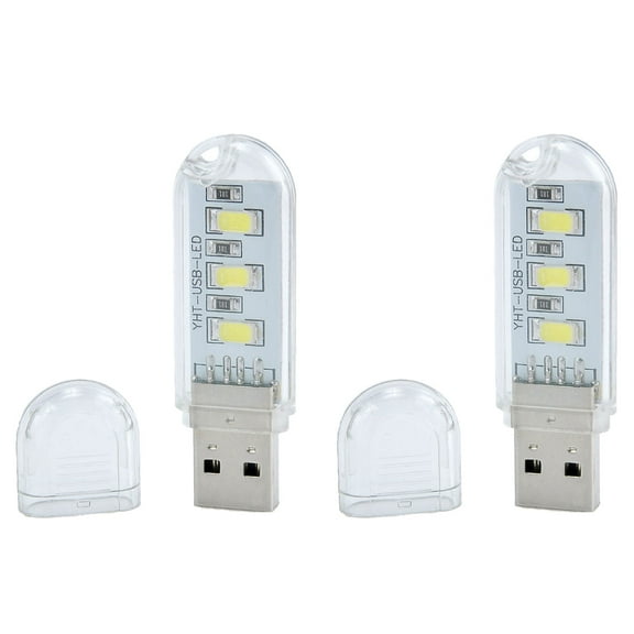 2Pcs Mini Portable Super Bright 3 LED Night Light USB Lamp for PC Laptop Reading