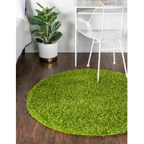 Rugs.com Solid Shag Collection Rug – 6 Ft Round Grass Green Shag Rug Perfect For Kitchens, Dining Rooms