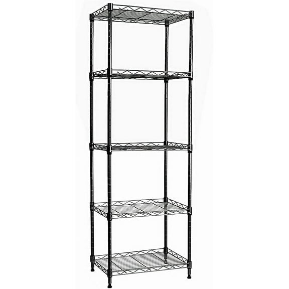 CAIHONG 5-Wire Shelving Metal Storage Rack Adjustable Shelves, Standing Storage Shelf Units for Laundry Bathroom Kitchen Pantry Closet (Black, 21.25L x 11.42W x 60H)