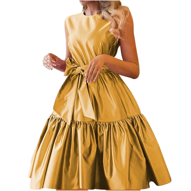 EQWLJWE Robes d'Été pour Femmes 2023 Mode Femmes Col Rond Sans Manches à Volants Été Robe Longue à Fermeture Éclair pour Femmes 2023