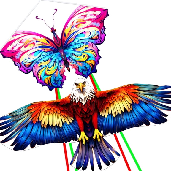 HENGDA KITE 2 Pack 63" Eagle Kite and 31*22inch Butterfly Kite Polyester Outdoor Toys with Flying Tools