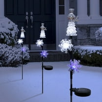 Alpine Corporation Snowman and Snowflakes Stake with Solar LED Lights