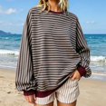 thumbnail image 3 of Resicozy Oversized Sweatshirt for Women Fall Striped Long Sleeve Shirt Crewneck Sweatshirts Y2K Workout Tops Wine 2XL, 3 of 7