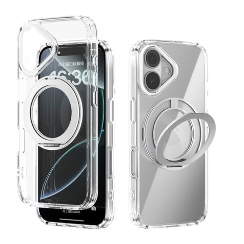 GadgetCom Étui Magnétique Compatible avec Apple iPhone 16, Étui Rigide Transparente avec Support, Étui de Protection
