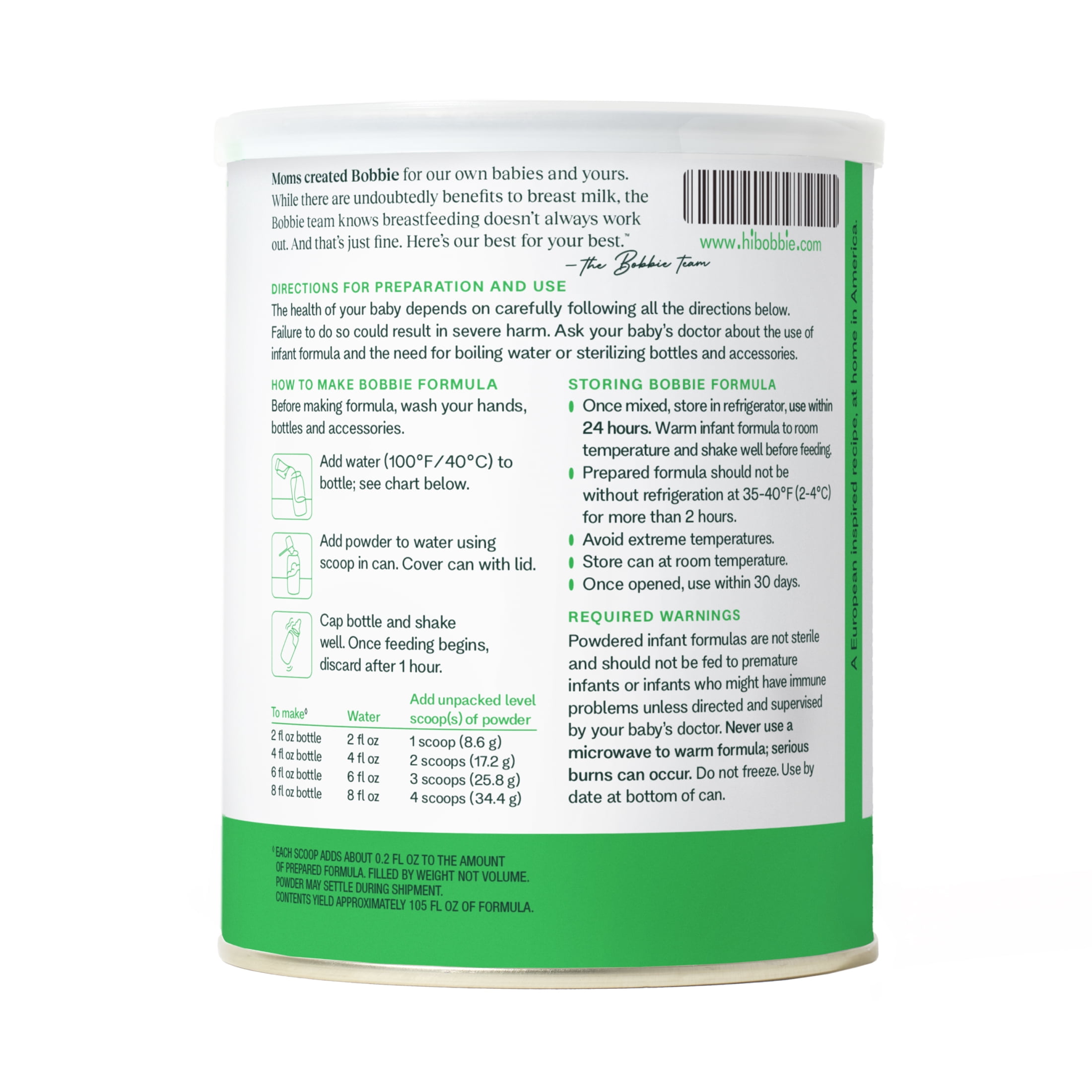 Bobbie Original Formula Hypoallergenic Shelf-Stable Powders Baby Formula with Organic Lactose, 14.1 oz, Can