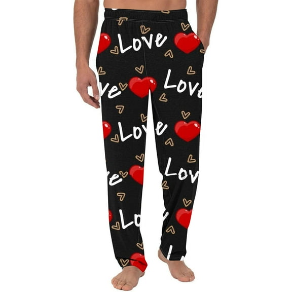Fengqque Men's Valentine's Day Gift Elastic Waist Letter Heart-shaped Print Loose Straight Leg Pants with Pockets Multicolor 10(XL)