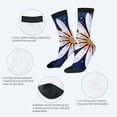 thumbnail image 3 of Four Seasons Universal Socks (2 Pairs) - Unisex Trendy Floral Design with Dark Blue Background White Petals & Golden Sparkles Wintery Snowflake Accents Mixed Color Socks, 3 of 5